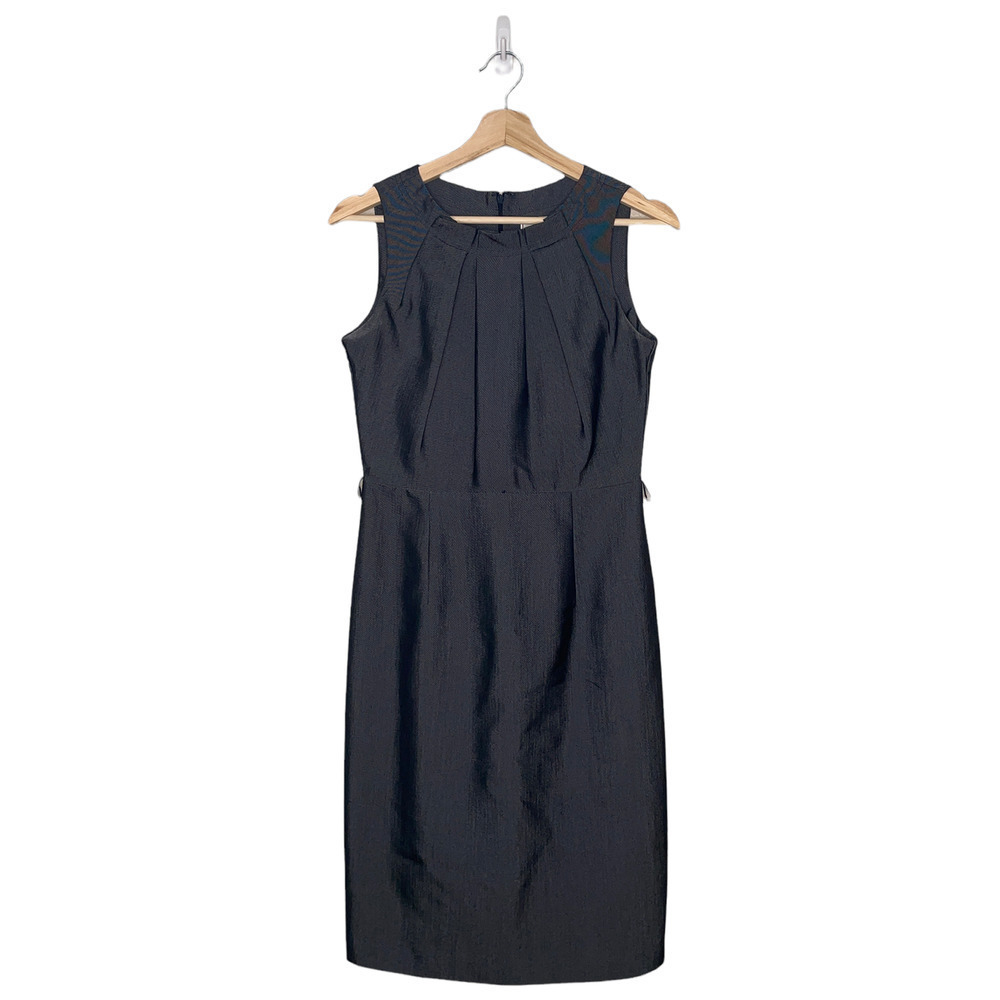 KARIN Stevens Shift Dress Womens 4 Petite 4P Blue Pleated‎ Ruffle Crew Neck